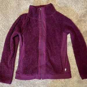 Fila sport purple fuzzy zip up sweatshirt size small